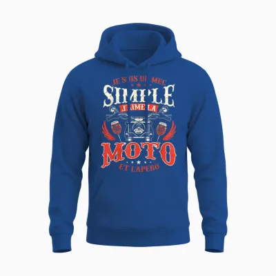 Je Suis Un Guy Simple J'aime La Moto - Biker Motorcycling T-Shirt, Black, S Unisex Hoodie - Royal