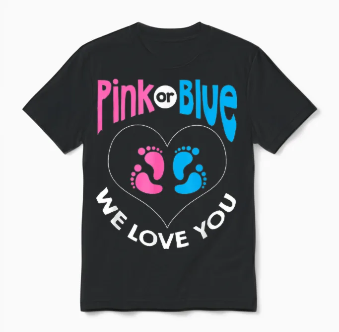 Gender Reveal Pink or Blue We Love You Babyparty Unisex T-Shirt in Black