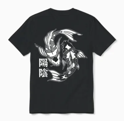 Koi Carp Fish Japan Kanji Japanese Retro Aesthetic Asian Art Unisex T-Shirt - Black