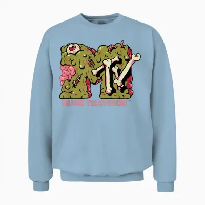 Mademark X Mtv - Mtv Logo Zombie Slime Brain Goo Undead Melted Mtv Unisex Sweatshirt - Light Blue