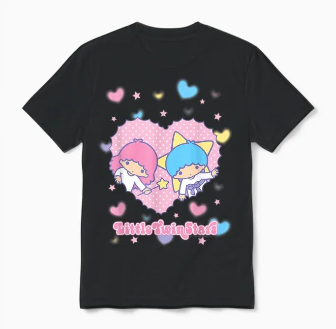 Little Twin Stars Retro Logo Valentine Unisex T-Shirt in Black