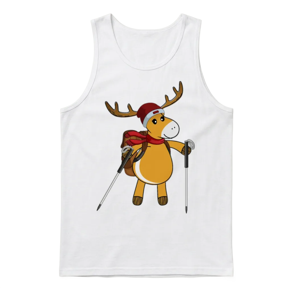 Cute Reindeer Hiking in the Mountains Unisex Tank Top - White