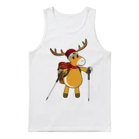 Cute Reindeer Hiking in the Mountains Unisex Tank Top - White – 1