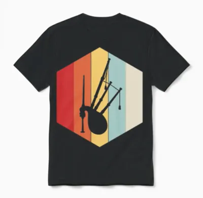 Retro Bagpipe Silhouette Unisex T-Shirt - Black