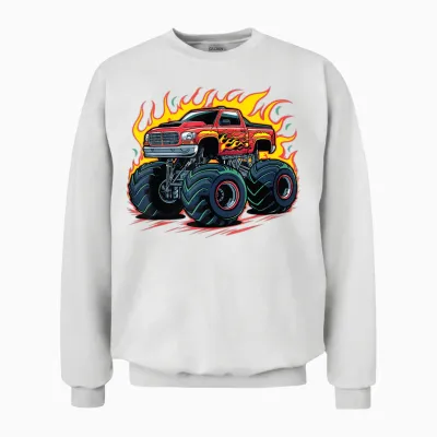 Monster Truck T-Shirt for Toddlers Youth & Adults, Black, S Unisex Sweatshirt - White