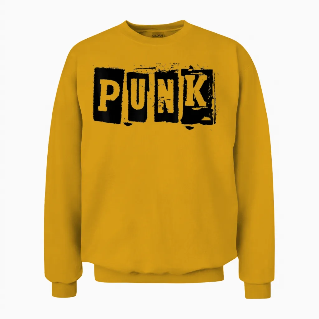 Punk Clothing | Alternative Punk Music Shirt | Punk Rock T-Shirt, White Unisex Sweatshirt in Gold
