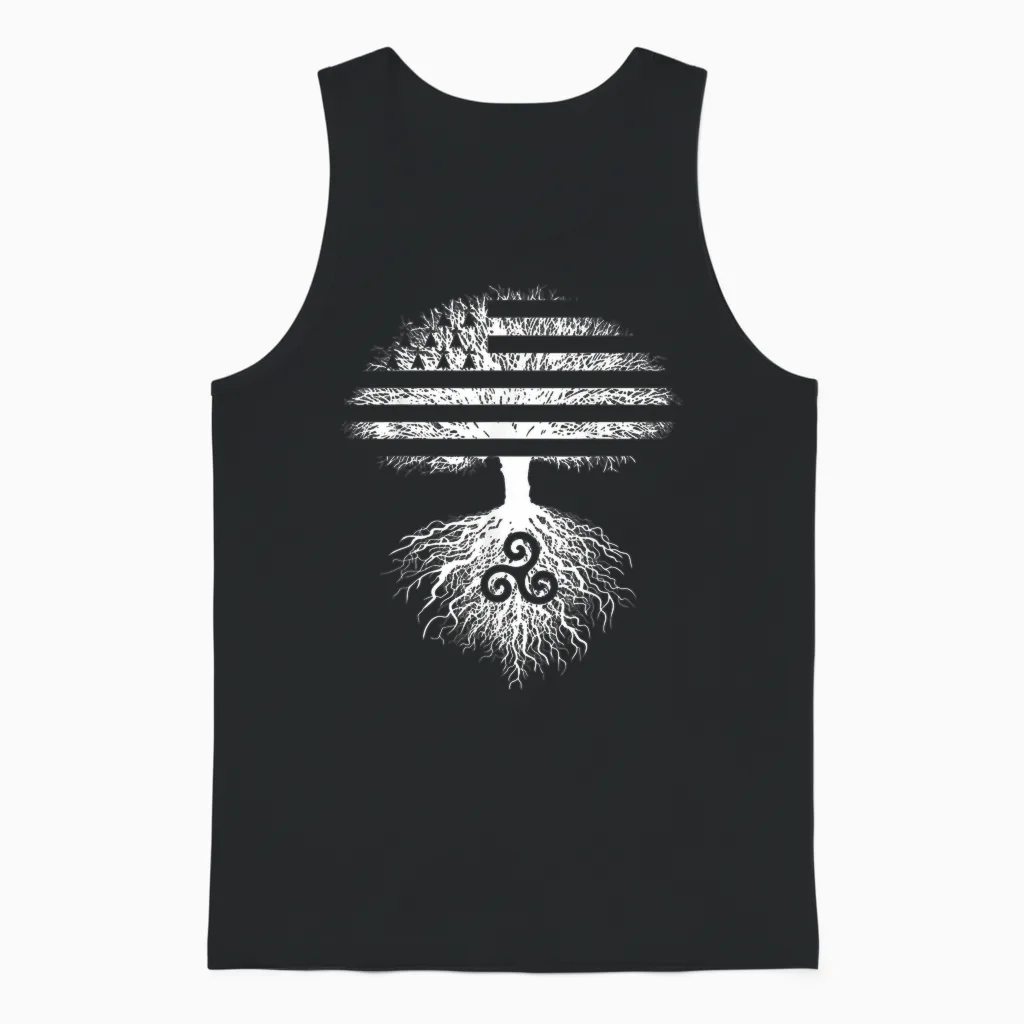 Tree Flag Emblems Brittany Gwenn Ha Triskèle Breton Unisex Tank Top in Black