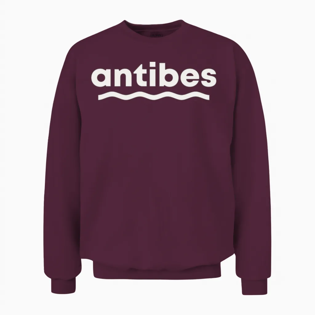 Antibes France White Retro Unisex Sweatshirt - Maroon