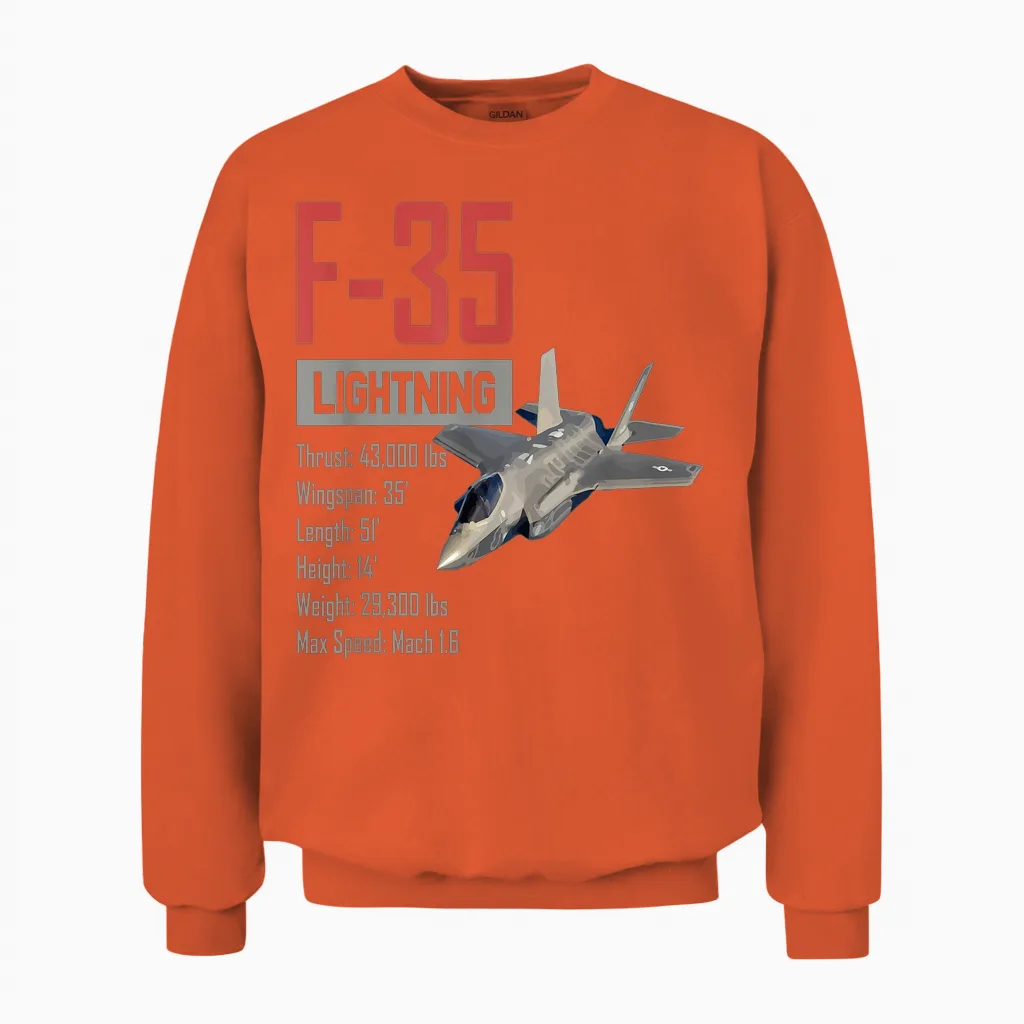 American Airplane Fighter Stealth F35 Lightning Unisex Sweatshirt in Orange