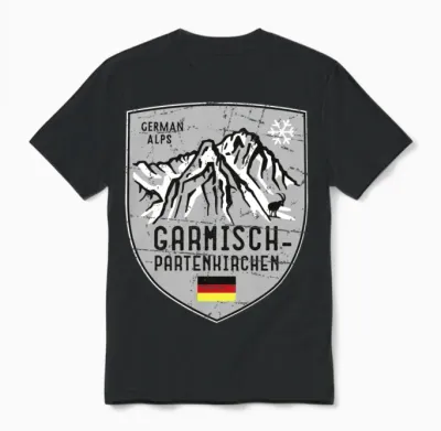 Garmisch Mountain Germany Emblem Unisex T-Shirt - Black