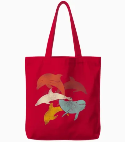 Dolphin Retro Vintage Tote Bags - Red