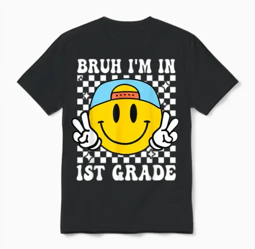 First Grade Boy Bruh I'm in 1st Grade Student Back to School Unisex T-Shirt in Black