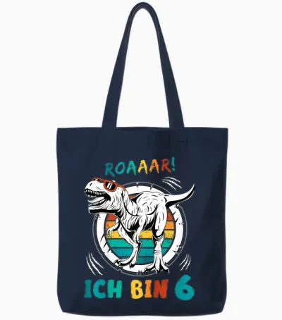 6 Geburtstag Junge Mädchen Dinosaurier 6 Jahre Alt Dino Tote Bags - Navy