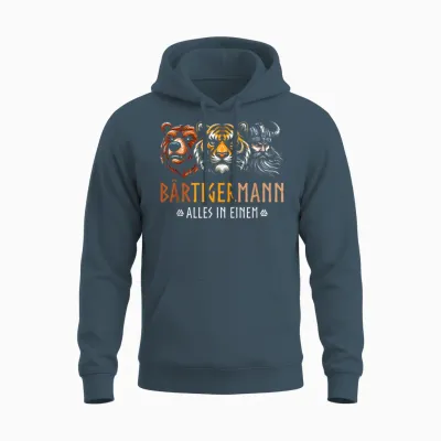 Bärtigermann Alles in Ein Bear Tiger Man Viking T-Shirt, Black Unisex Hoodie - Dark Heather