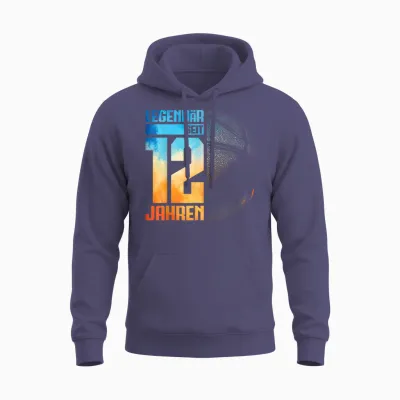 12th Birthday Retro Basketball Player 12 Years Boy Child T-Shirt, Black Unisex Hoodie - Heather Sport Dark Navy