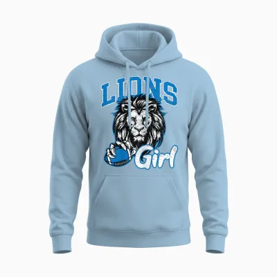 Lions Girl Shirt Messy Bun Funny Sports Fan Team Unisex Hoodie - Light Blue