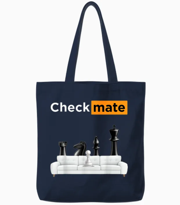 Lustige Pawnografie Checkmate Schach Meme Herren Damen Tote Bags in Navy