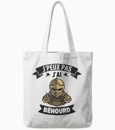 J'peux Pas J'ai Béhourd Funny Sport Combat Knight Humour T-Shirt, White, S Tote Bags - White