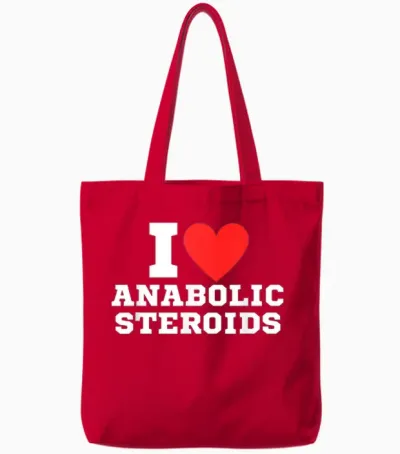 I Love Tren Anabolic Steroids | Funny Gym T-Shirt, Black, S Tote Bags - Red