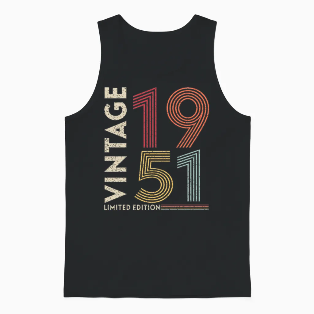 Vintage 1951 Birthday Gifts Unisex Tank Top in Black