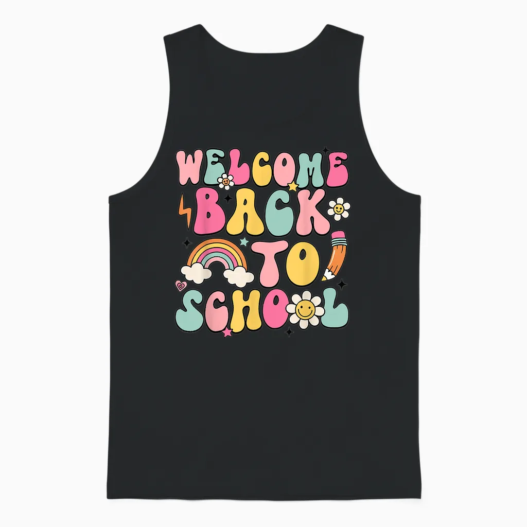 Retro Welcome Back to School Teacher Appreciation Boys Girls Unisex Tank Top in Black