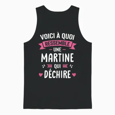 Woman Humour Personalised Gift Martine Qui Déchire T-Shirt, Black, Female X-Small Unisex Tank Top - Black