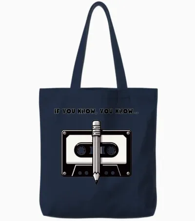 Retro Cassette Tape and Pencil Tote Bags - Navy