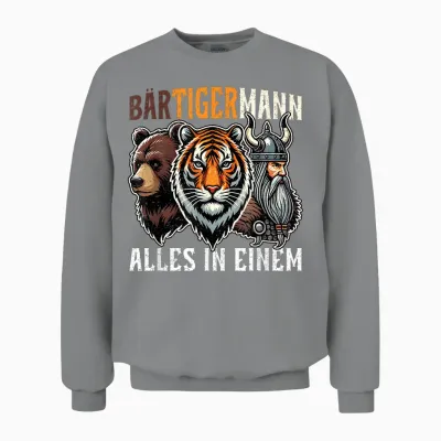 Bärtigermann Spruch Lustiger Bartiger Mann Wikinger Runen Hu Unisex Sweatshirt - Sport Grey