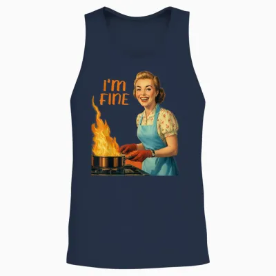 I'm Fine Housewife Cooking Retro Kitchen Vintage Funny Women Unisex Tank Top - Navy