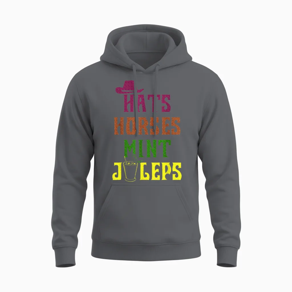 Horse Racing Hats Horses and Mint Juleps Derby Unisex Hoodie in Charcoal