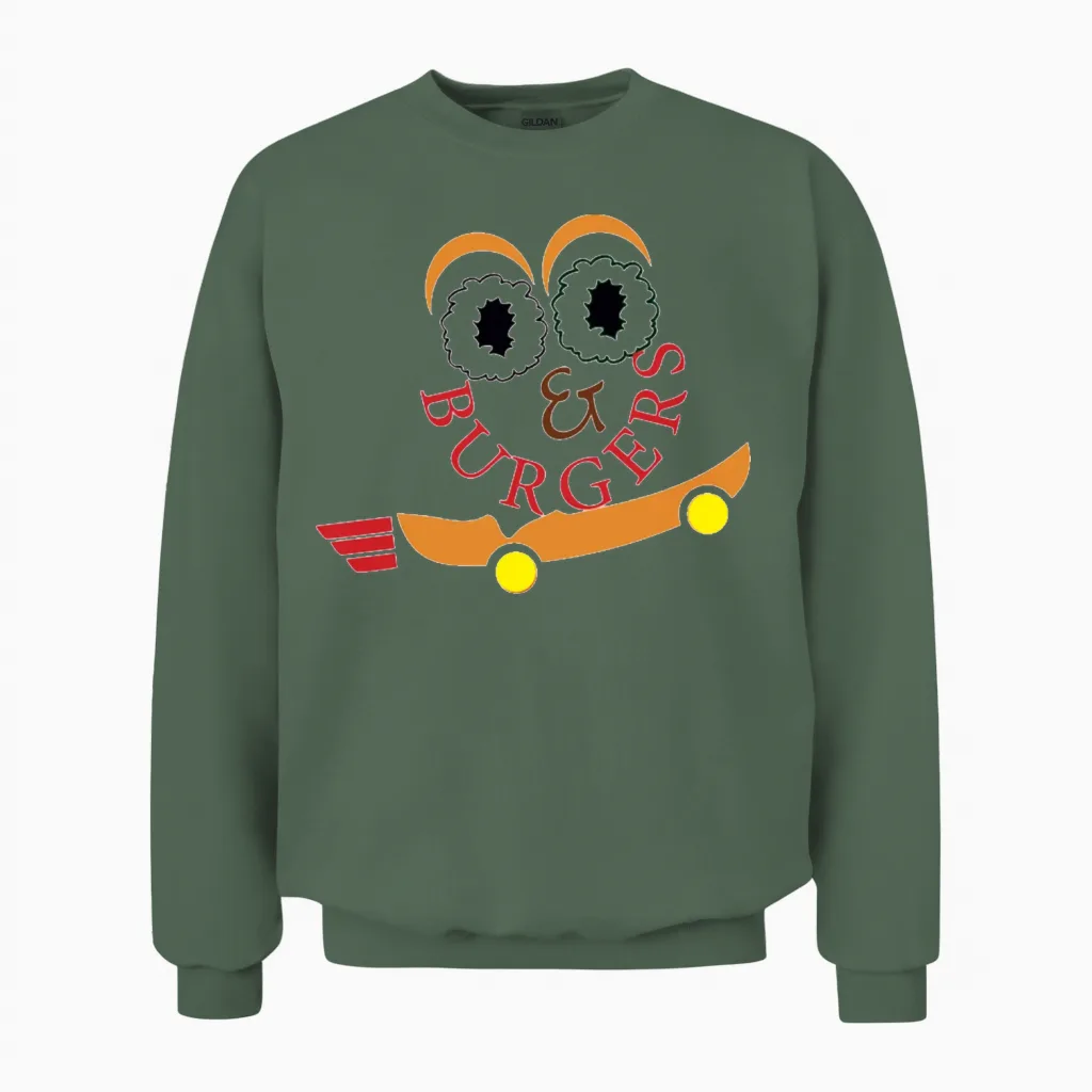 Burgers Fast Food Unisex Sweatshirt in Military Green