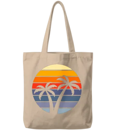 Sunset Palm Trees Retro. Tote Bags - Natural