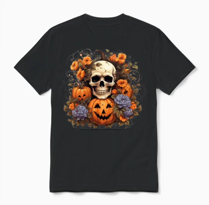 Indie Skull Design Halloween Gift Unisex T-Shirt in Black
