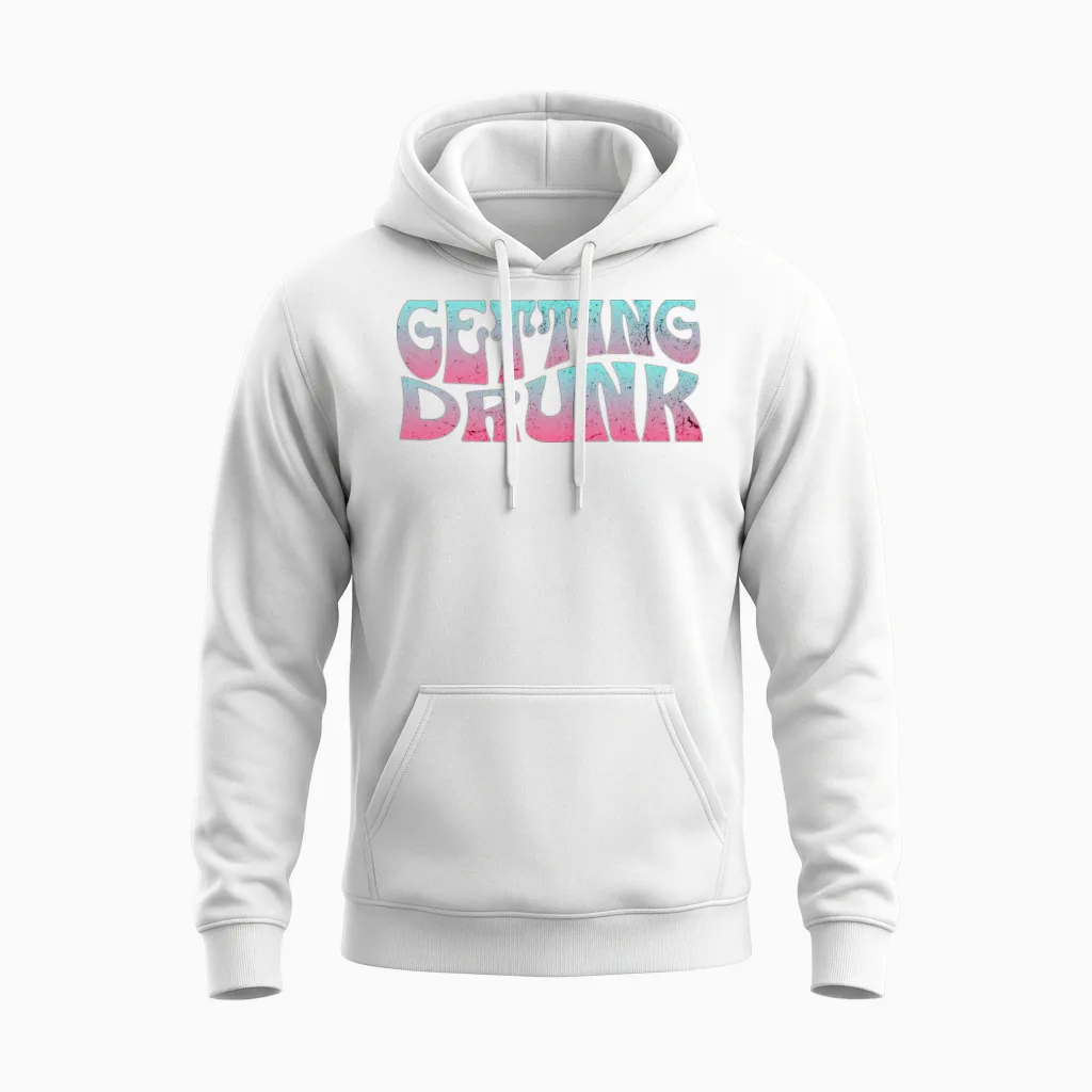 Getting Drunk Groovy Retro Aesthetic Gift Unisex Hoodie - White
