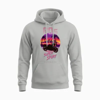 Moto Supersport Années 80 Synthwave Retro Sportbike Rider T-Shirt Haut De Gamme Unisex Hoodie - Ash