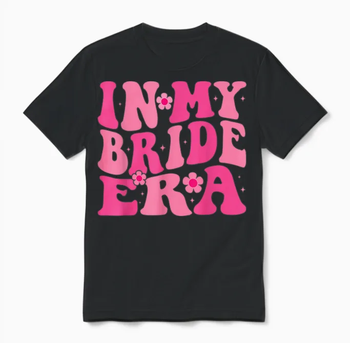 In My Bride Era Bride Era Bride Era Bridal Floral Groovy Retro Design T-Shirt, Black Unisex T-Shirt in Black