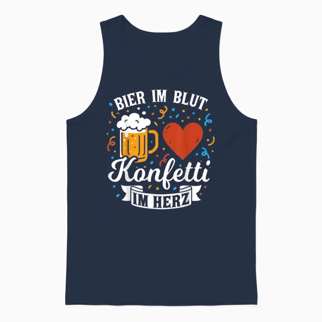 Beer in the Blood Confetti in the Heart Carnival Fancy Dress Unisex Tank Top in Navy