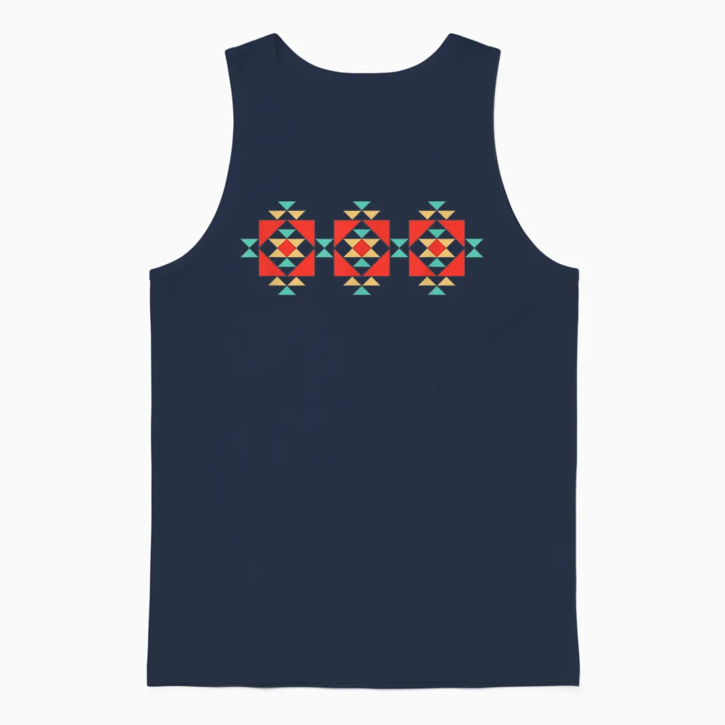 Motif Tribal Amérindien Du Sud-Ouest Santa Fe Unisex Tank Top in Navy