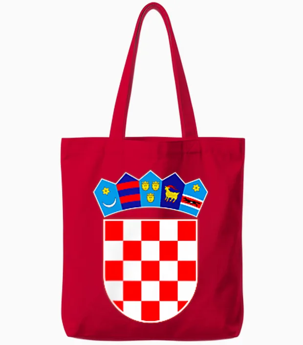 Hrvatska Kroatien Croatia T-Shirt Kroatien Wappen Nationalflagge Kroatien Hrvatska Schwarz Klein Crew-Ausschnitt Lässig Tote Bags in Red
