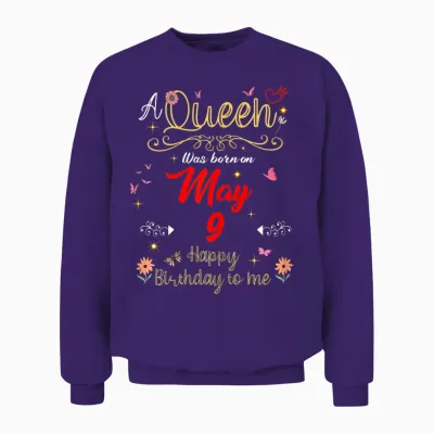 Une Reine Est Née Le 9 Mai, 9e Anniversaire Unisex Sweatshirt - Purple
