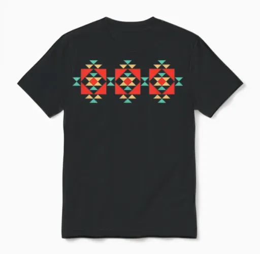 Motif Tribal Amérindien Du Sud-Ouest Santa Fe Unisex T-Shirt in Black
