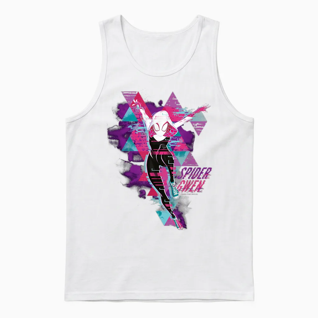 Marvel Spider-Man: Across the Spider-Verse Gwen Glitch T-Shirt, Black Unisex Tank Top in White