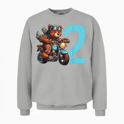 Kinder Geburtstag Bär Auf Motorrad 2 Jahre Junge Zahl Alter Unisex Sweatshirt - Ash