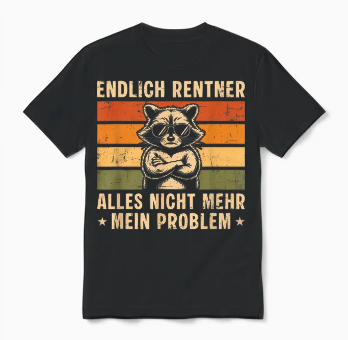 Herren Endlich Rentner Vintage Waschbär - Rente Unisex T-Shirt in Black