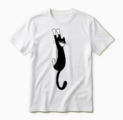 Black and White Cat Hanging On Unisex T-Shirt - White