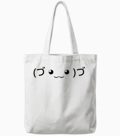 Hugging Emoticon (づ ◕‿‿◕ )づ Japanese Kaomoji Tote Bags - White