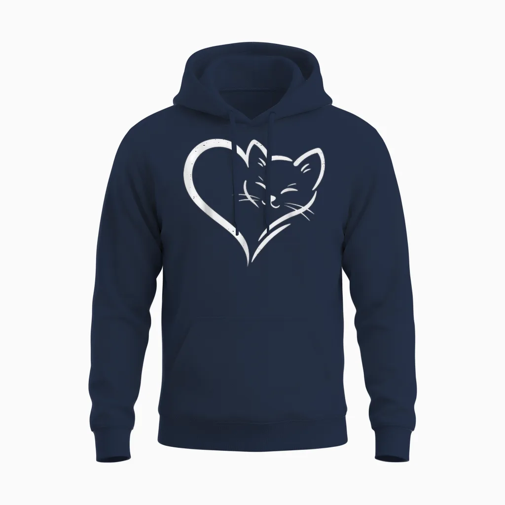 Cute Cat Heart - Cute Heart Cat Mom Women Girls Unisex Hoodie in Navy