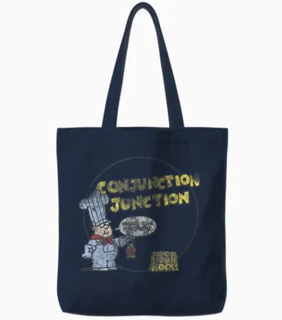 Schoolhouse Rock Conjunction Junction Conductor Retro Tv Tote Bags - Navy