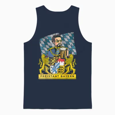 Bayern First - King in the Free State of Bavaria with Ludwig T-Shirt, Black Unisex Tank Top - Navy