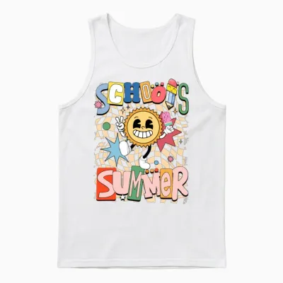 School Out for Summer Sunshine Retro Groovy Unisex Tank Top - White